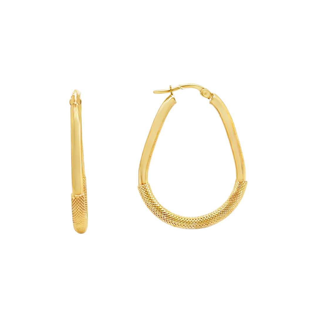 9ct Yellow Gold Pear-Shaped Half &amp; Half Hoop Earrings