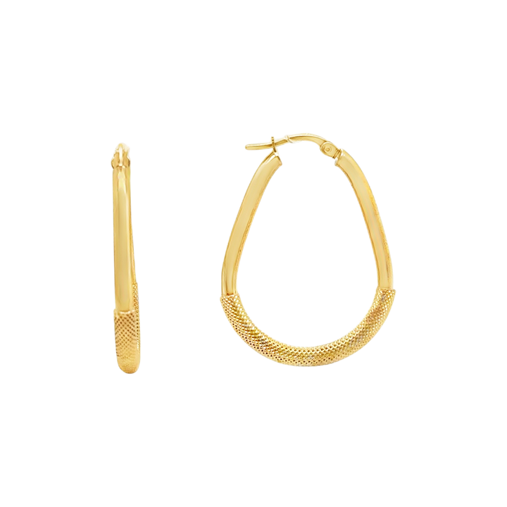 9ct Yellow Gold Pear-Shaped Half &amp; Half Hoop Earrings