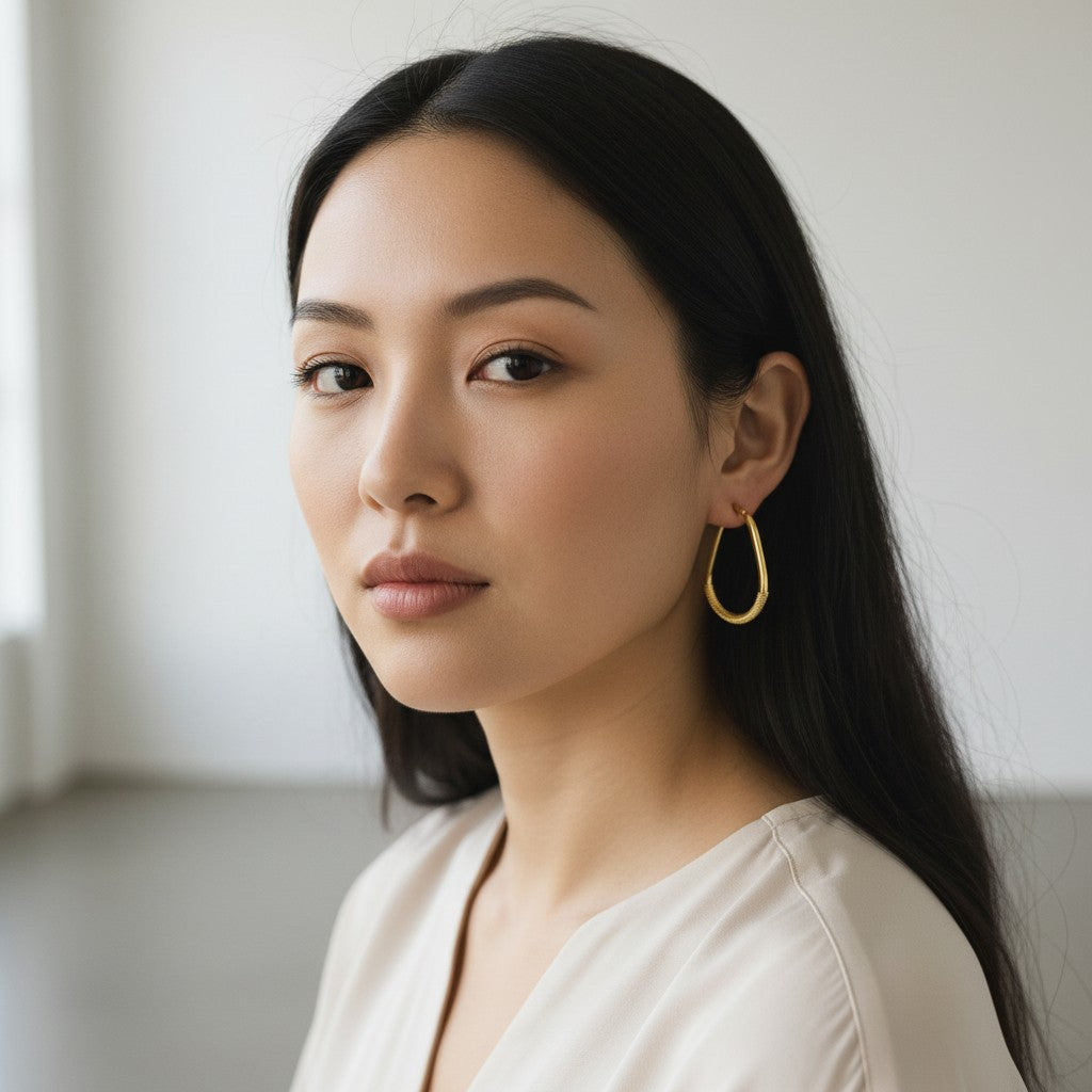 9ct Yellow Gold Pear-Shaped Half &amp; Half Hoop Earrings