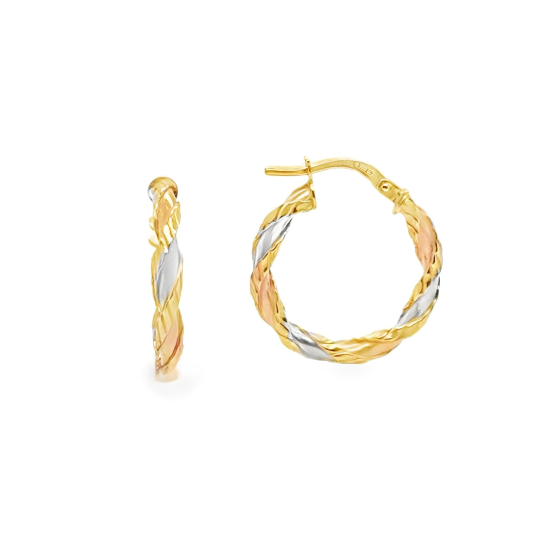 9ct 3-Tone Twisted Hoop Earrings