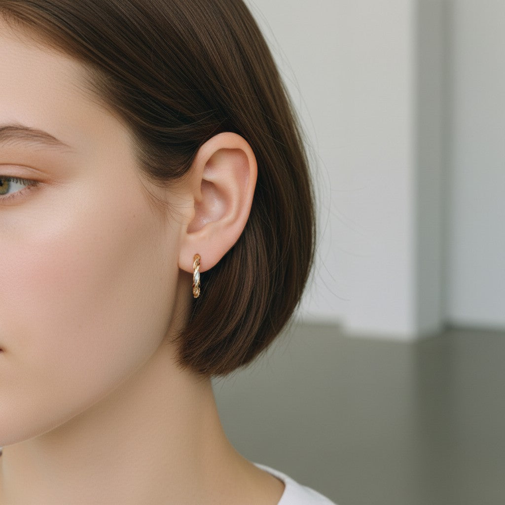 9ct 3-Tone Twisted Hoop Earrings