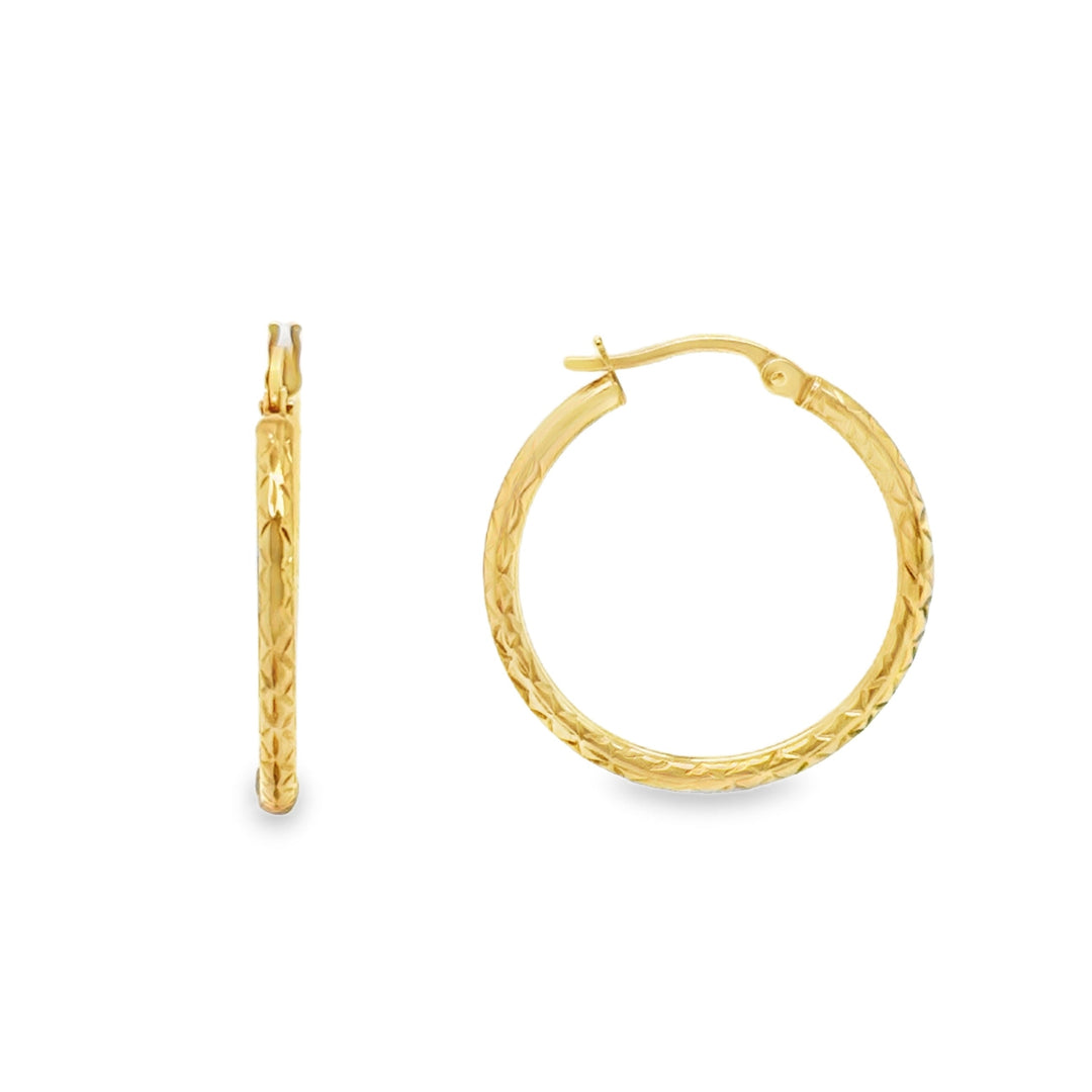 9ct Yellow Gold Patterned Hoop Earrings