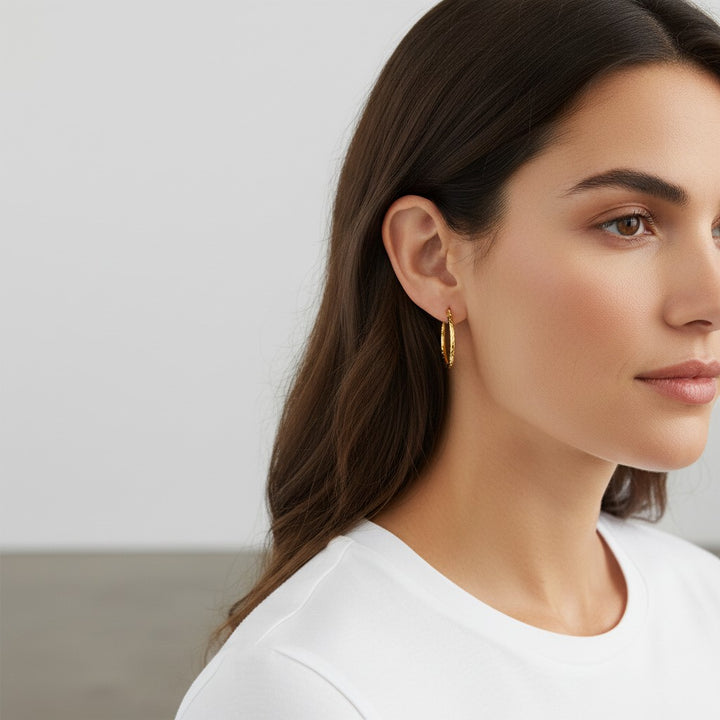 9ct Yellow Gold Patterned Hoop Earrings