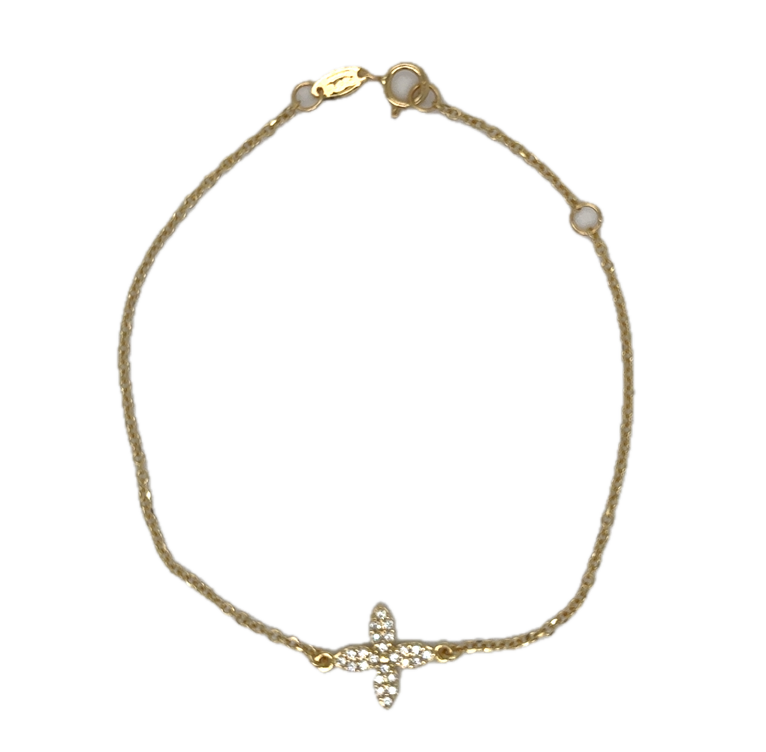 9k Yellow Gold CZ Cross Bracelet