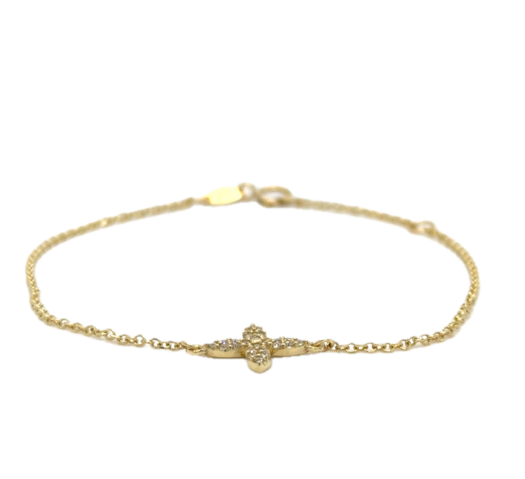 9k Yellow Gold CZ Cross Bracelet