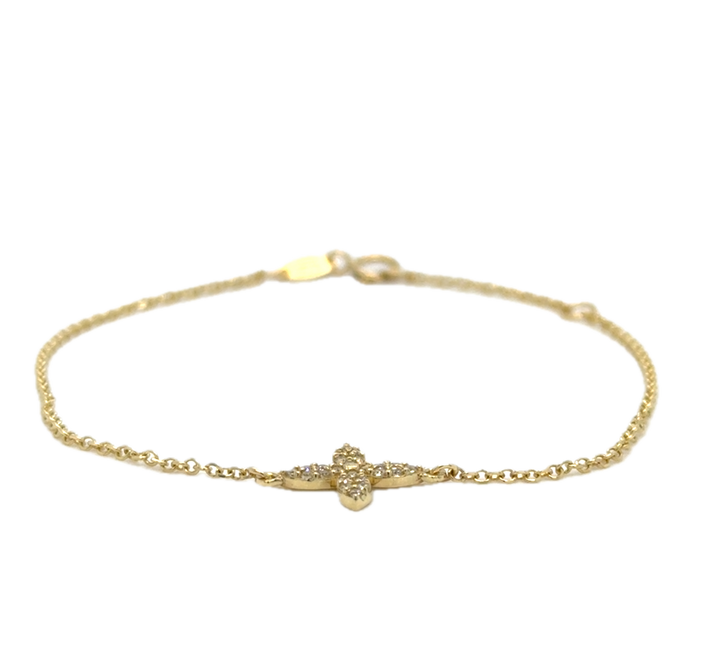 9k Yellow Gold CZ Cross Bracelet