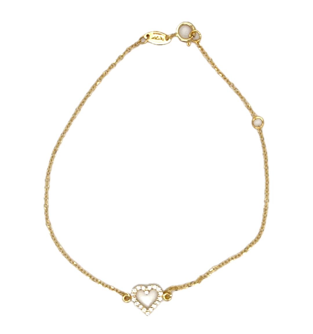 9k Yellow Gold CZ Heart Bracelet