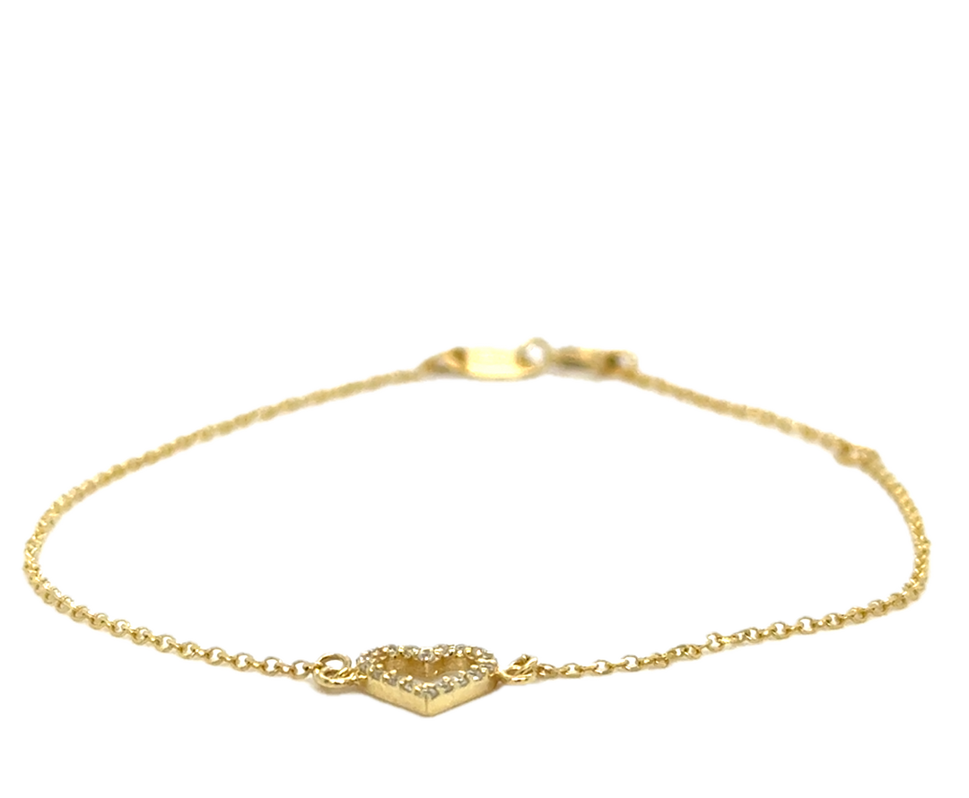 9k Yellow Gold CZ Heart Bracelet