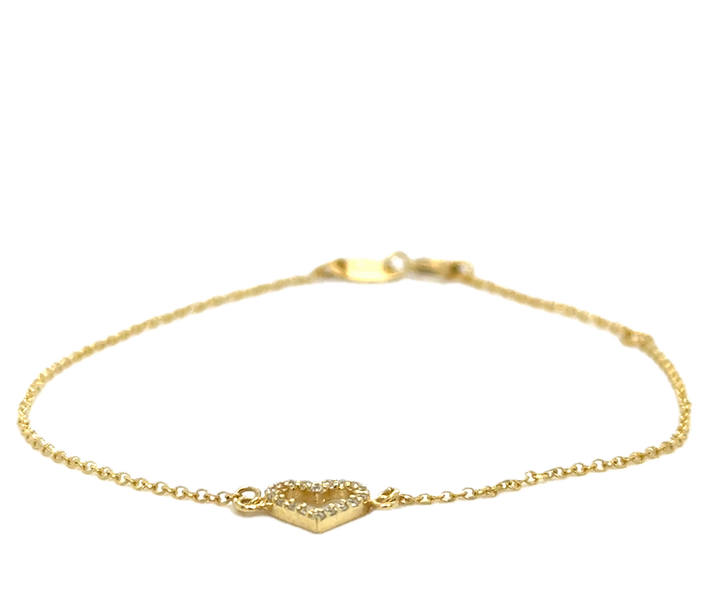 9k Yellow Gold CZ Heart Bracelet