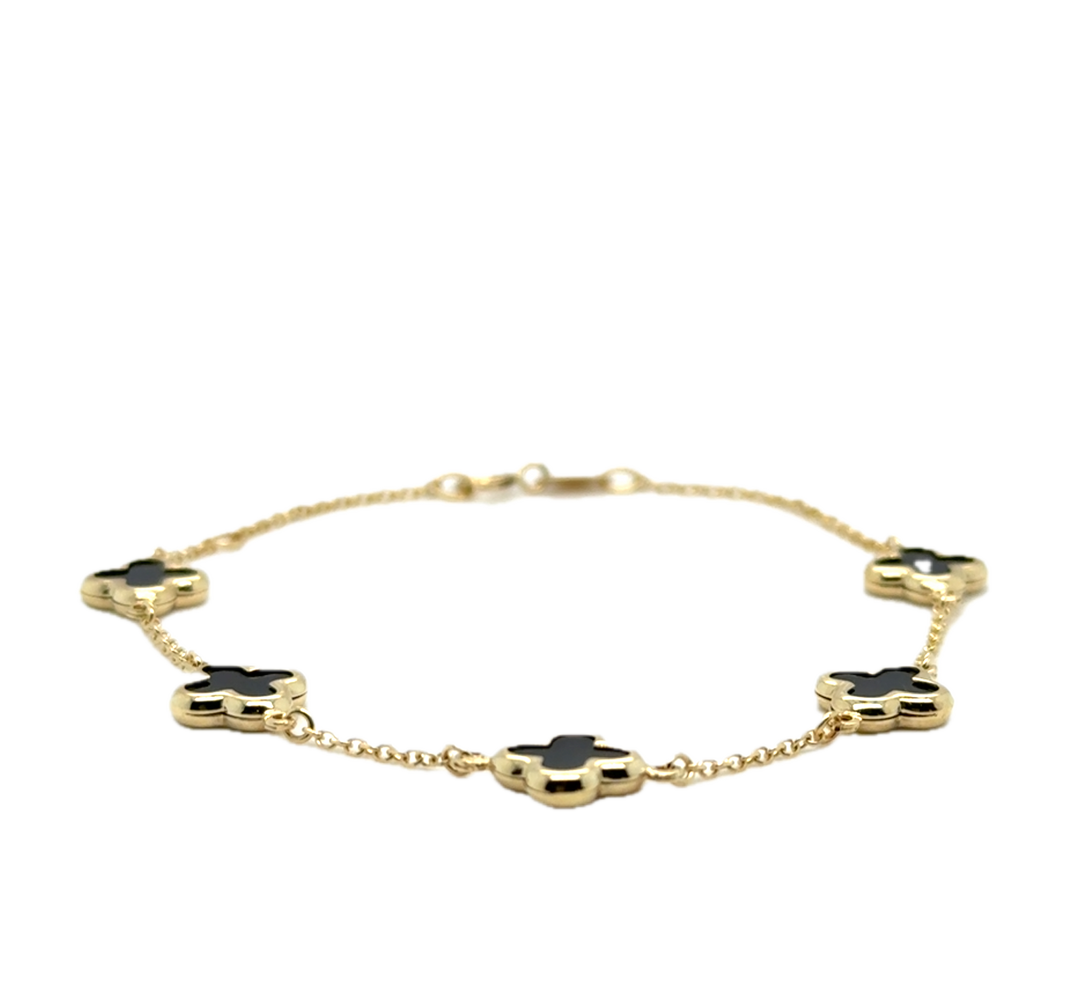 9k Yellow Gold Black Onyx Flower Bracelet
