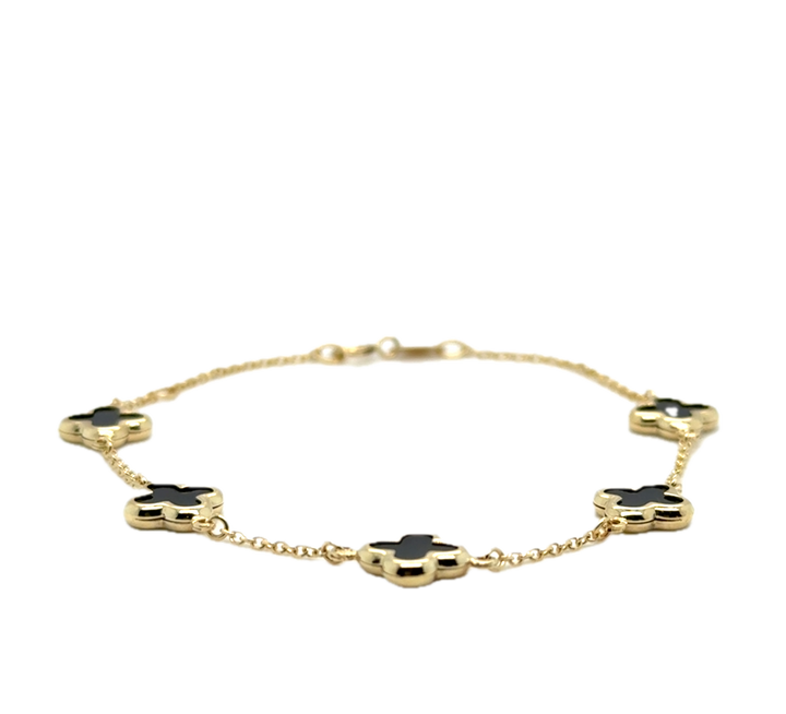 9k Yellow Gold Black Onyx Flower Bracelet