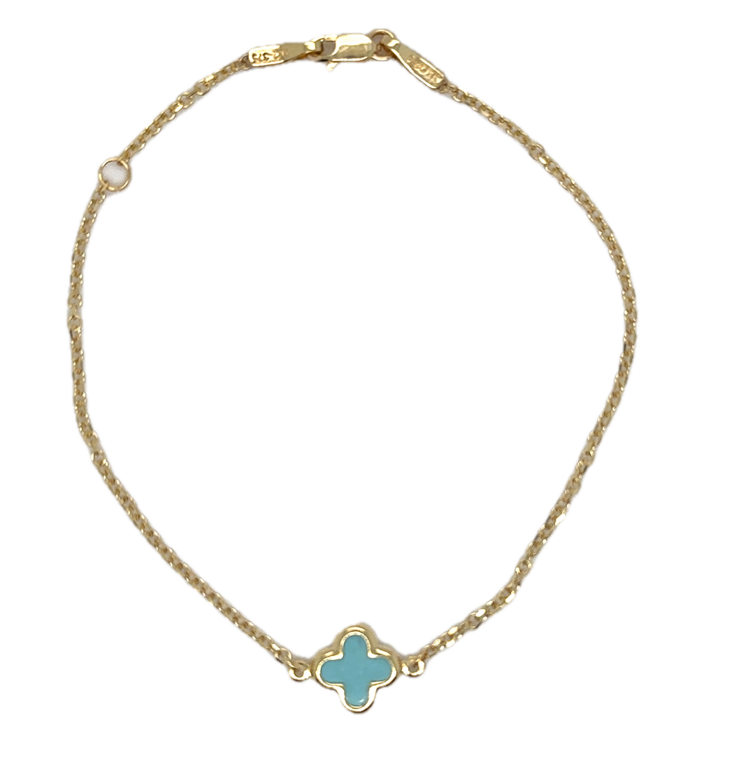9k Yellow Gold Blue Turquoise Flower Bracelet