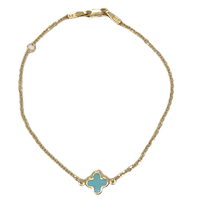 9k Yellow Gold Blue Turquoise Flower Bracelet