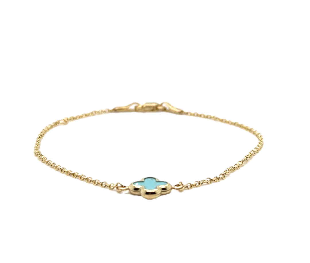 9k Yellow Gold Blue Turquoise Flower Bracelet
