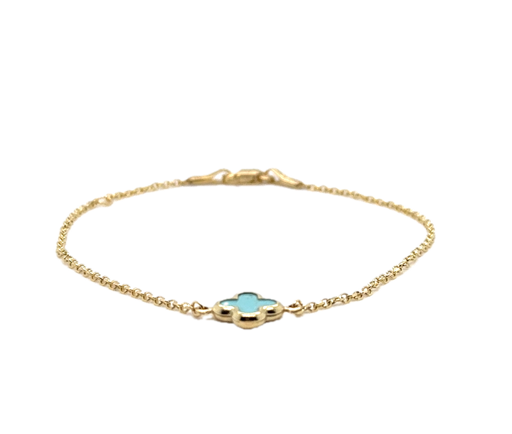 9k Yellow Gold Blue Turquoise Flower Bracelet