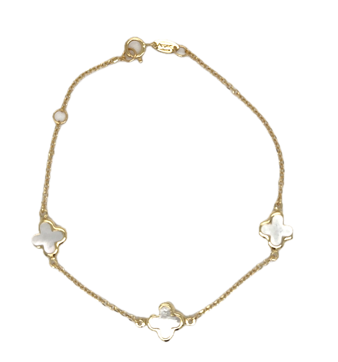9k Yellow Gold Mother of Pearl Flower Bracelet