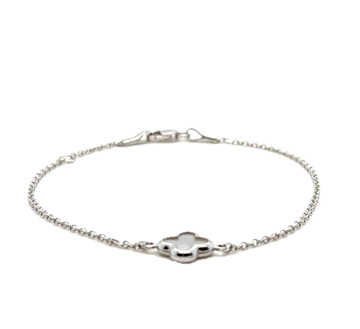 9k White Gold Mother Of Pearl Flower Bracelet