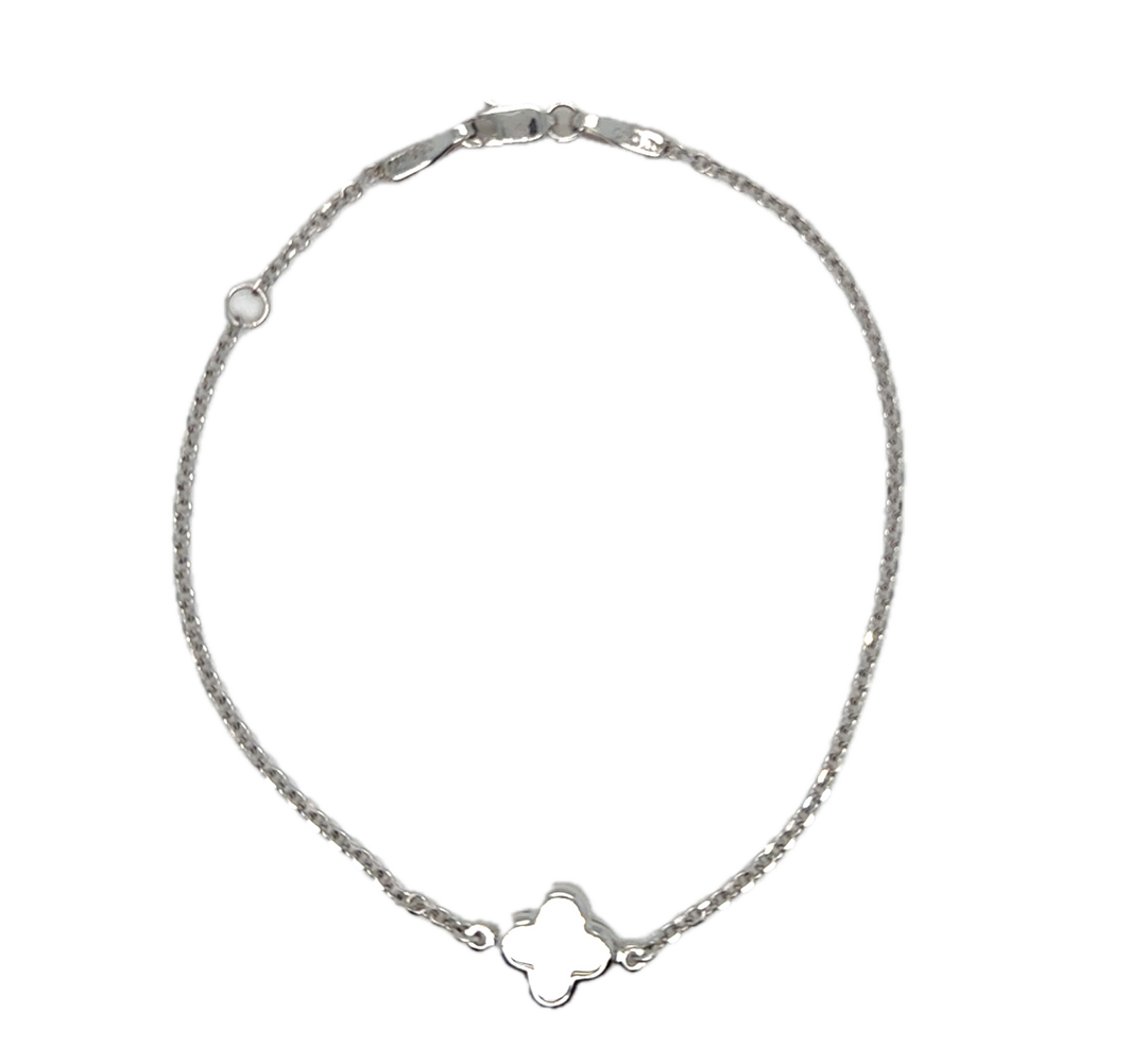 9k White Gold Mother Of Pearl Flower Bracelet