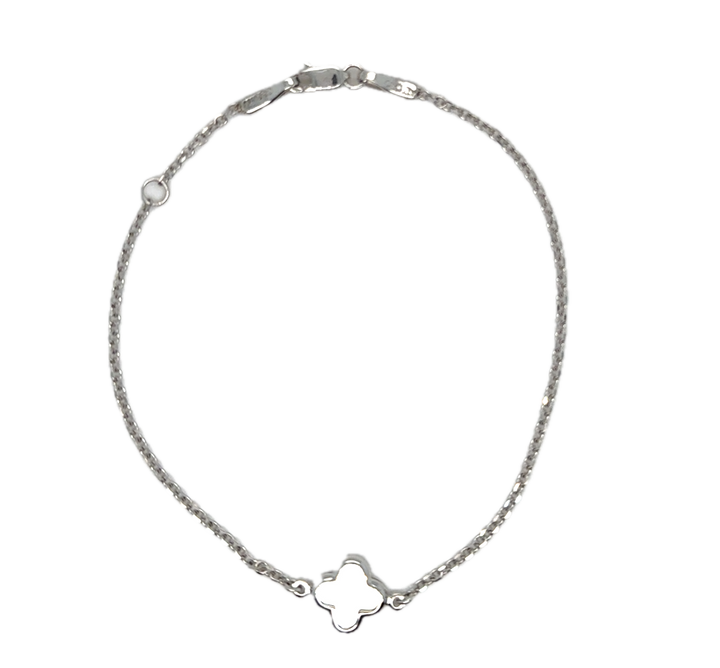 9k White Gold Mother Of Pearl Flower Bracelet