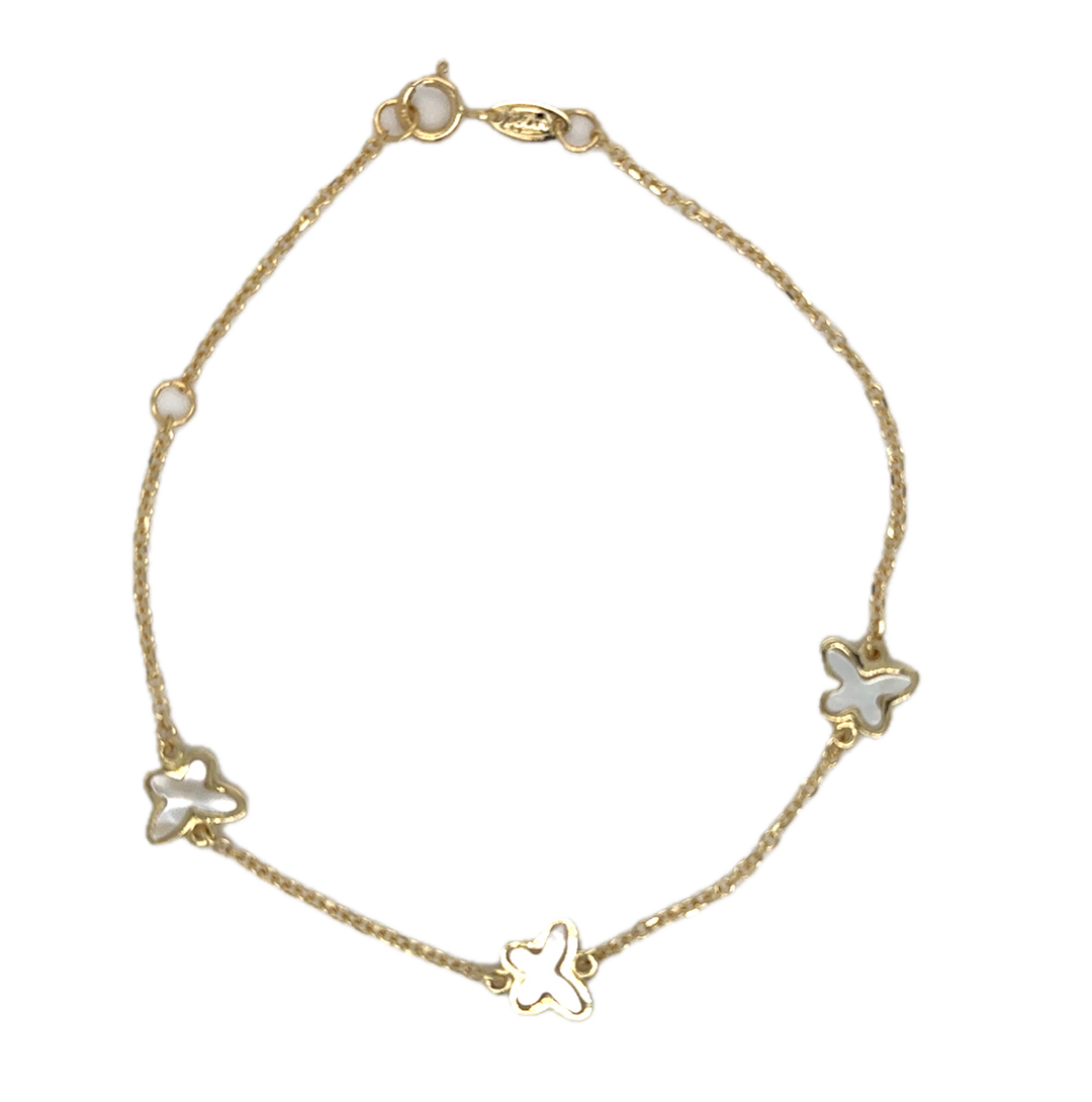 9k Yellow Gold Mother of Pearl Butterfly Bracelet