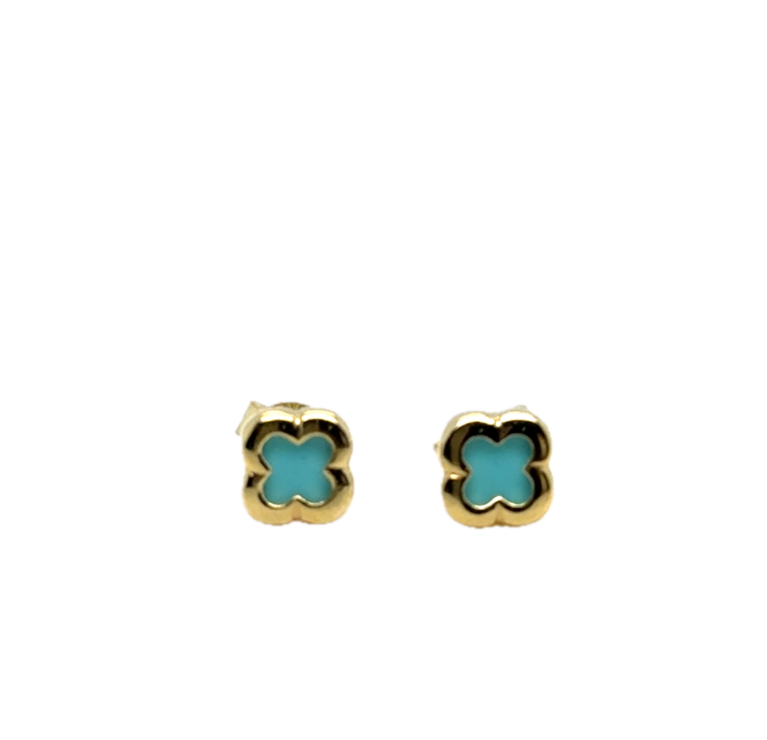 9k Yellow Gold Turquoise Flower Stud Earrings