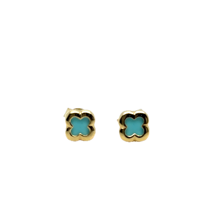 9k Yellow Gold Turquoise Flower Stud Earrings