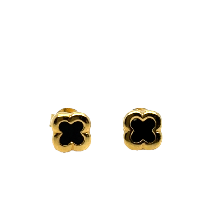 9k Yellow Gold Black Onyx Flower Stud Earrings