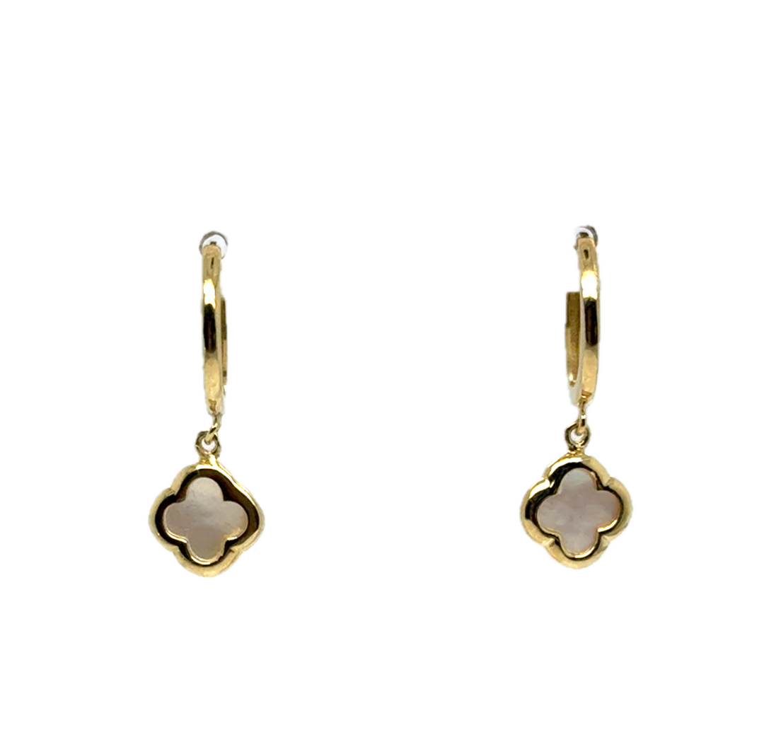 9k Yellow Gold Mother of Pearl Flower Earrings