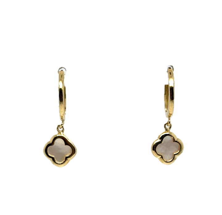 9k Yellow Gold Mother of Pearl Flower Earrings