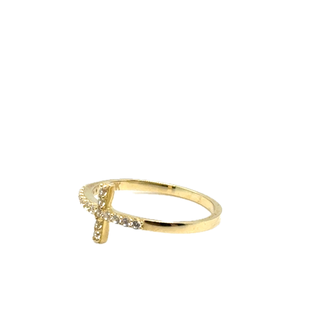 9ct Yellow Gold CZ Cross Ring