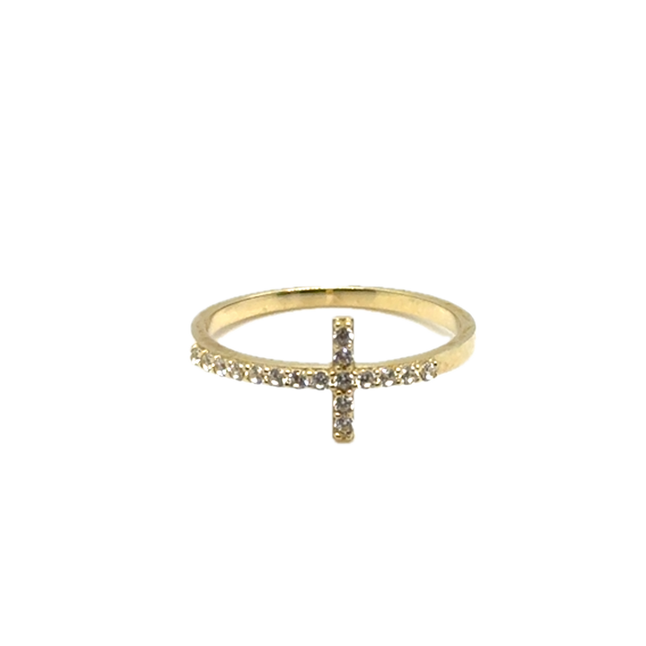 9ct Yellow Gold CZ Cross Ring