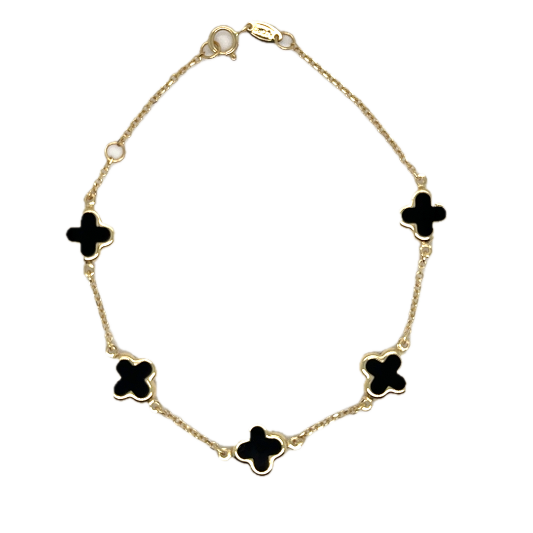 9k Yellow Gold Black Onyx Flower Bracelet