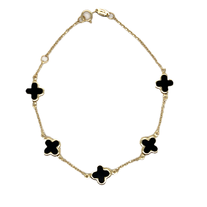 9k Yellow Gold Black Onyx Flower Bracelet