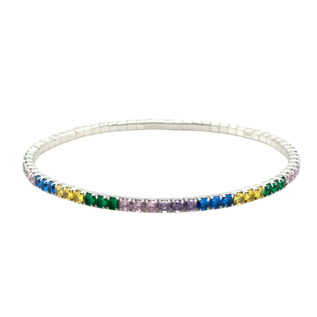 Sterling Silver Colourful CZ Stretch Tennis Bracelet
