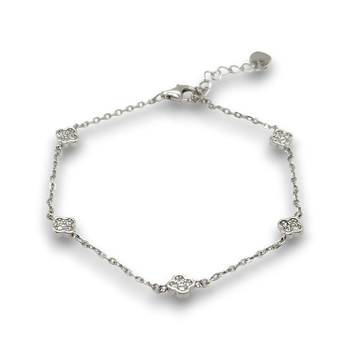 Sterling Silver Fine CZ Clovers Bracelet