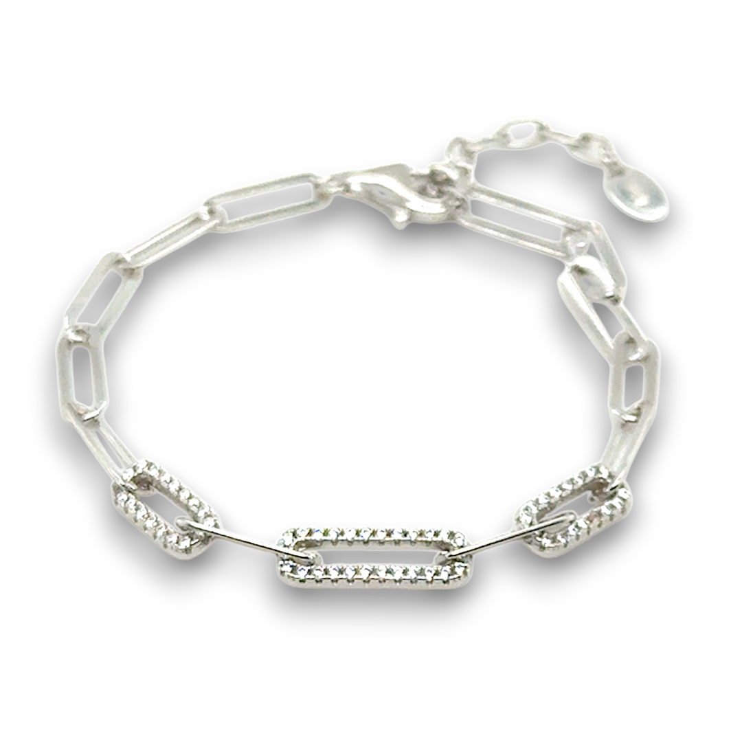 Sterling Silver CZ Paperclip Bracelet