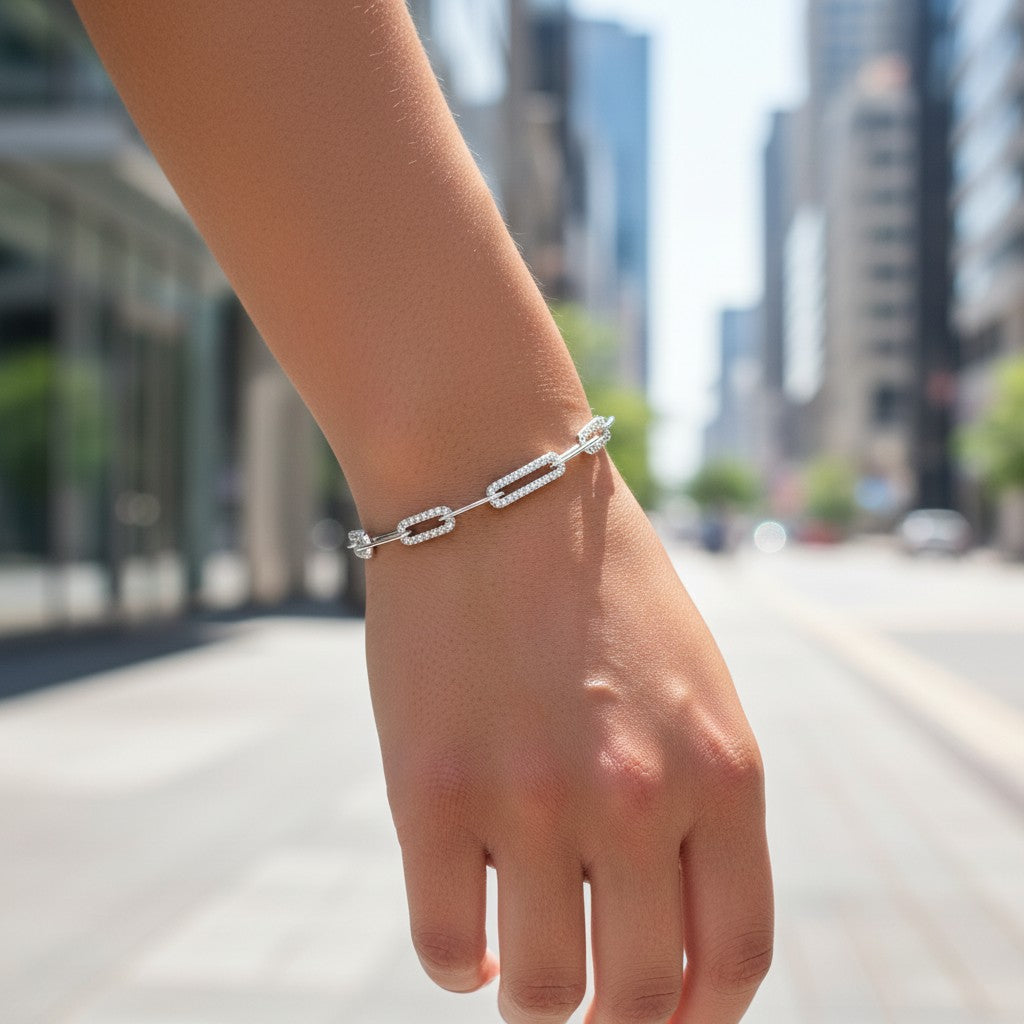 Sterling Silver CZ Paperclip Bracelet
