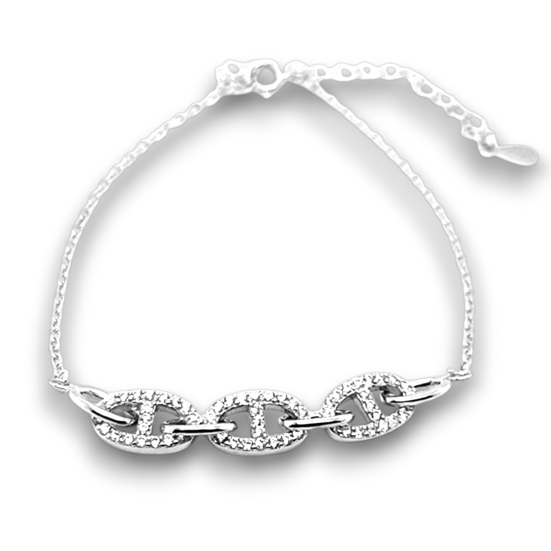 Sterling Silver CZ Chain Link Bracelet