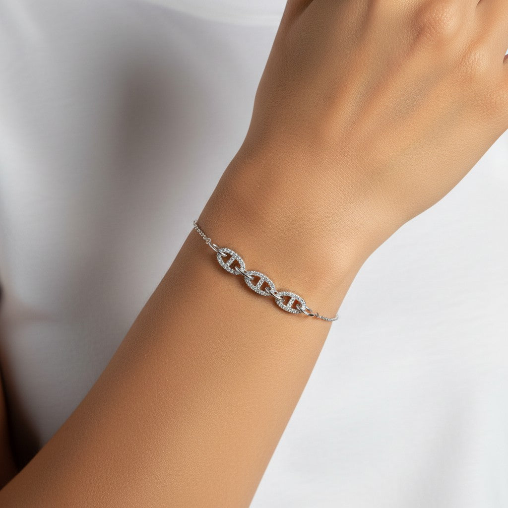 Sterling Silver CZ Chain Link Bracelet