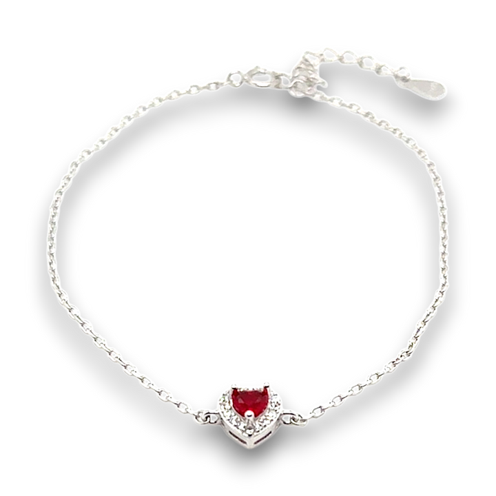 Sterling Silver Red CZ Heart Bracelet