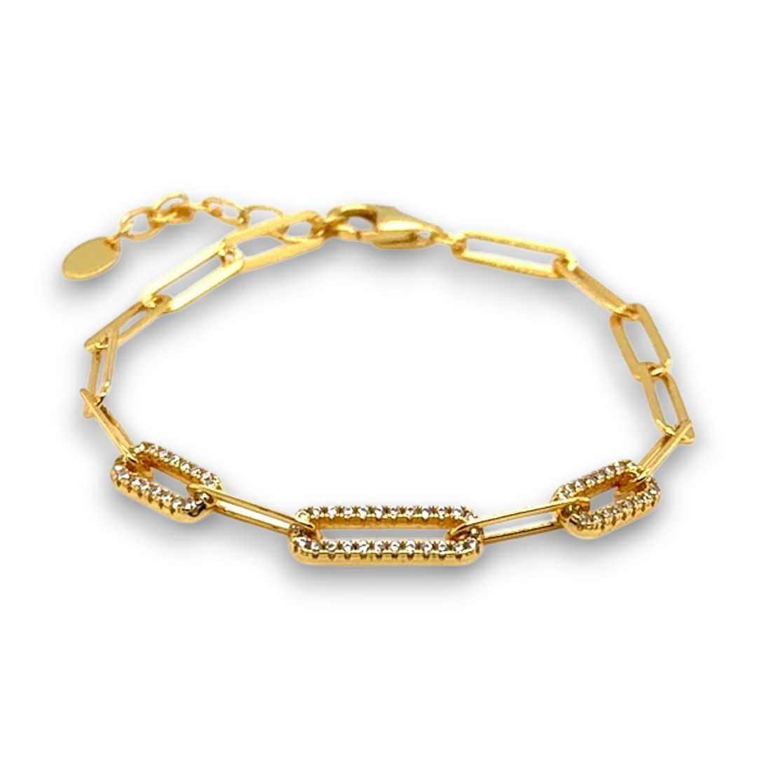Gold Plated CZ Paperclip Bracelet