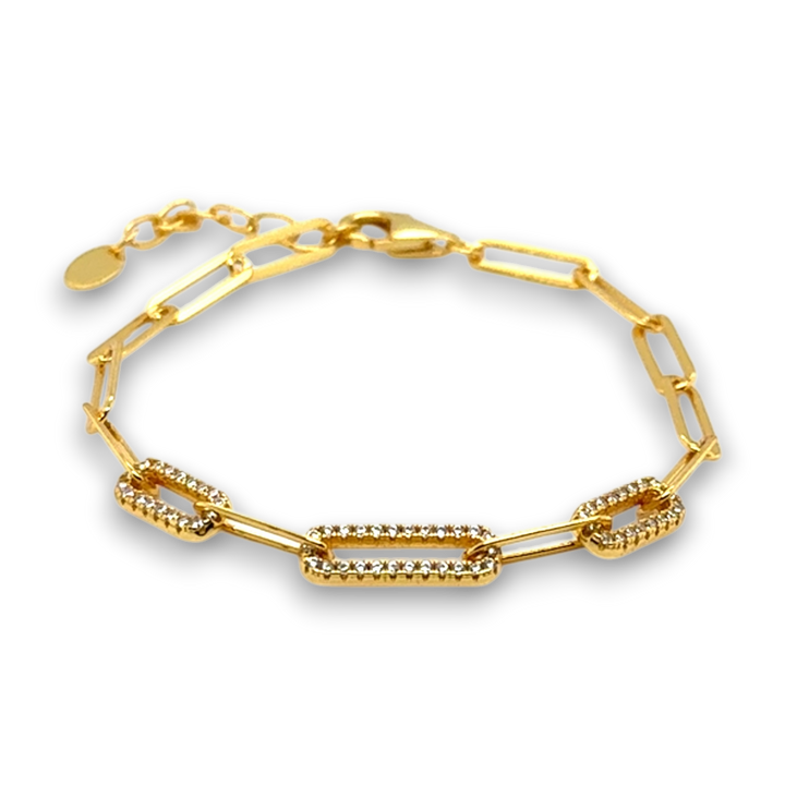 Gold Plated CZ Paperclip Bracelet
