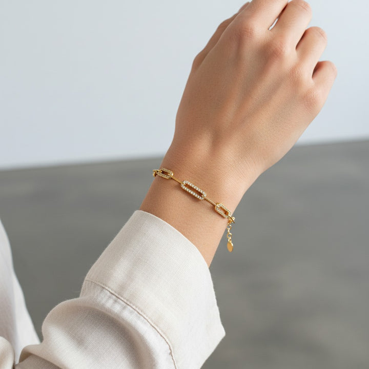 Gold Plated CZ Paperclip Bracelet