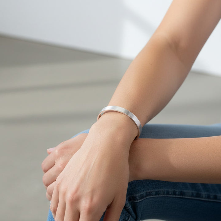 Sterling Silver Solid Oval Cuff Bangle