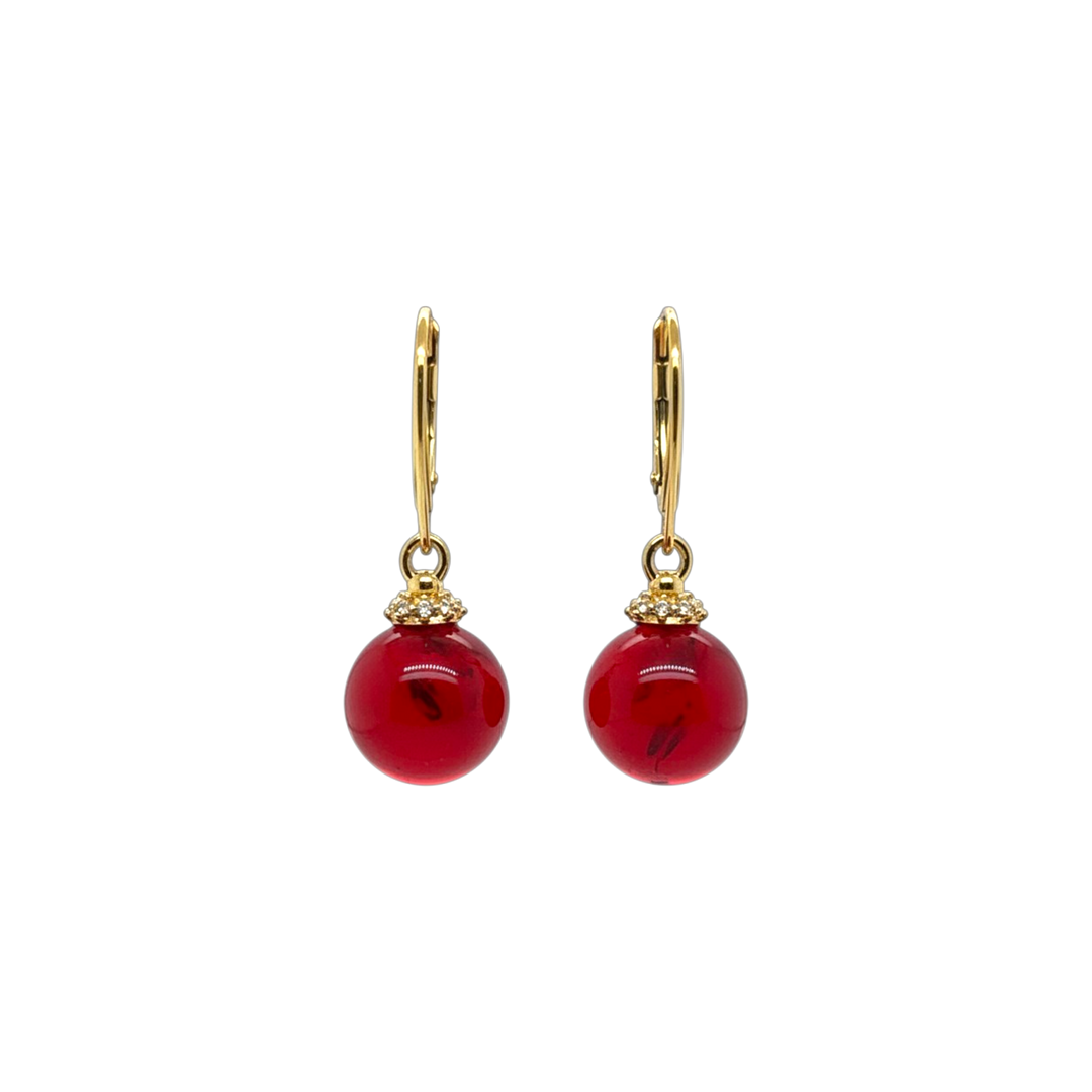 Gold Plated Red Amber Drop Earrings