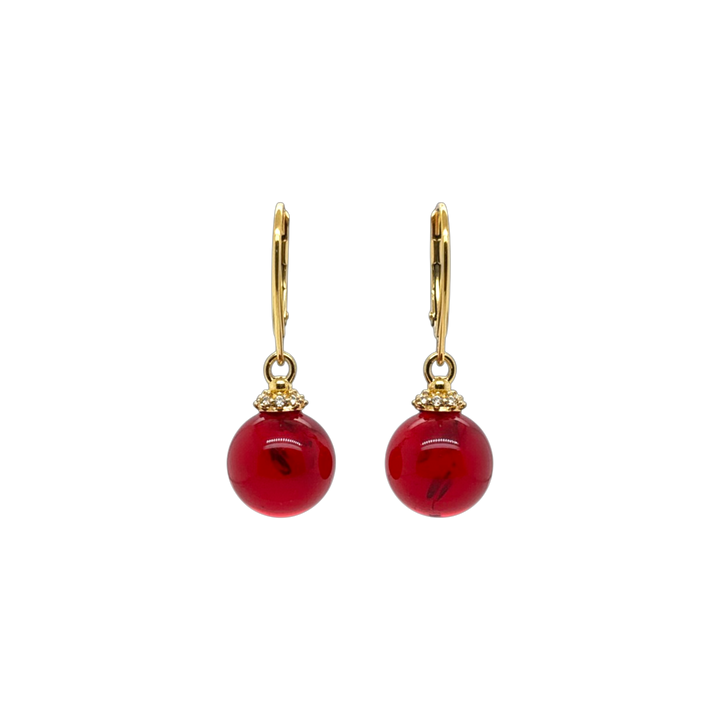 Gold Plated Red Amber Drop Earrings