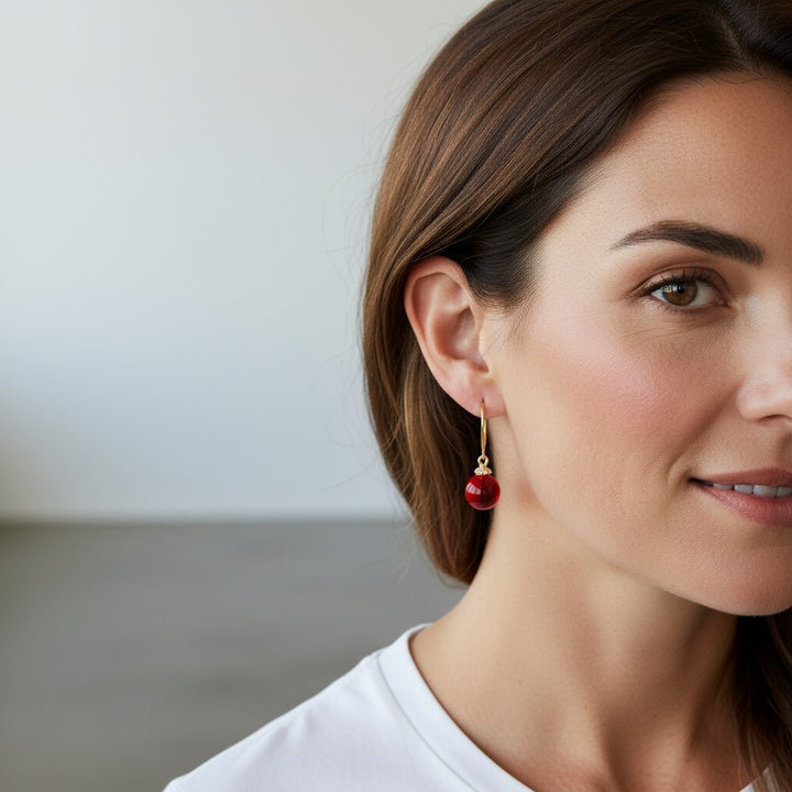 Gold Plated Red Amber Drop Earrings
