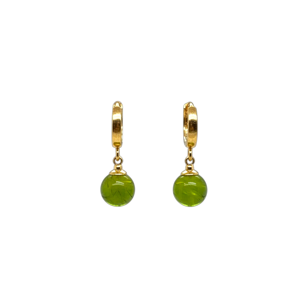 Gold Plated Green Amber Drop Earrings