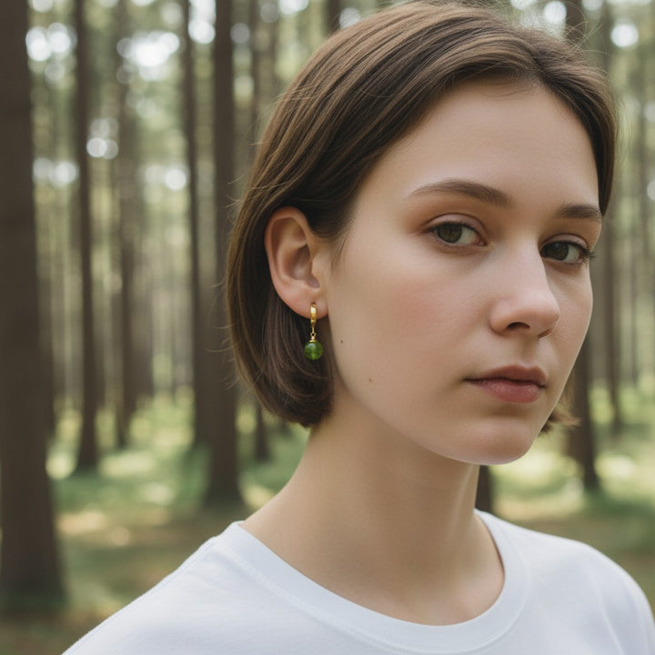 Gold Plated Green Amber Drop Earrings