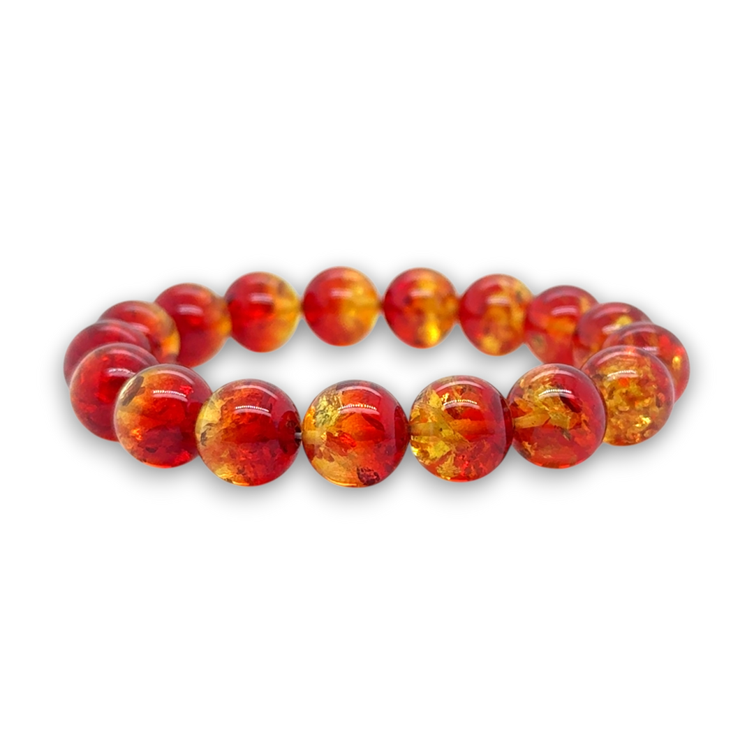 Red Yellow Gradient Amber Beaded Stretch Bracelet